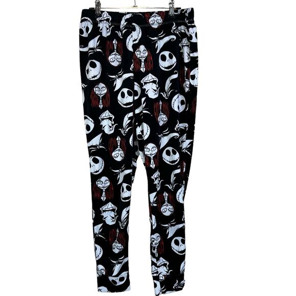 Disney Velour PJ Bottoms Medium Nightmare Before Christmas Black Red White Pants - Picture 1 of 9